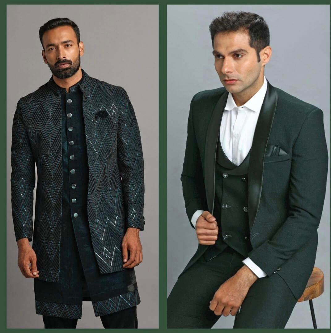 Green Velvet Overcoat Jacket Indowestern