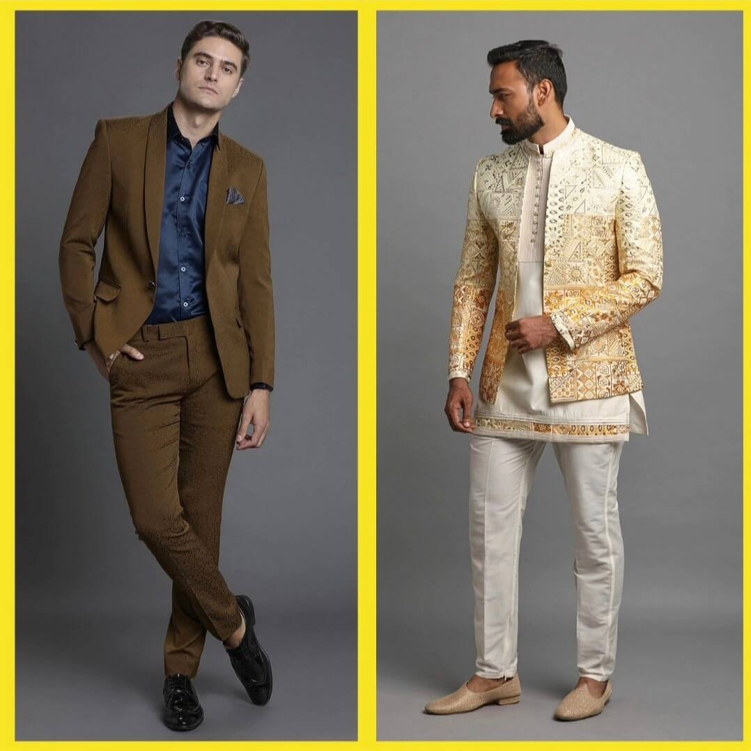 Mustard Embossed Printed Suit