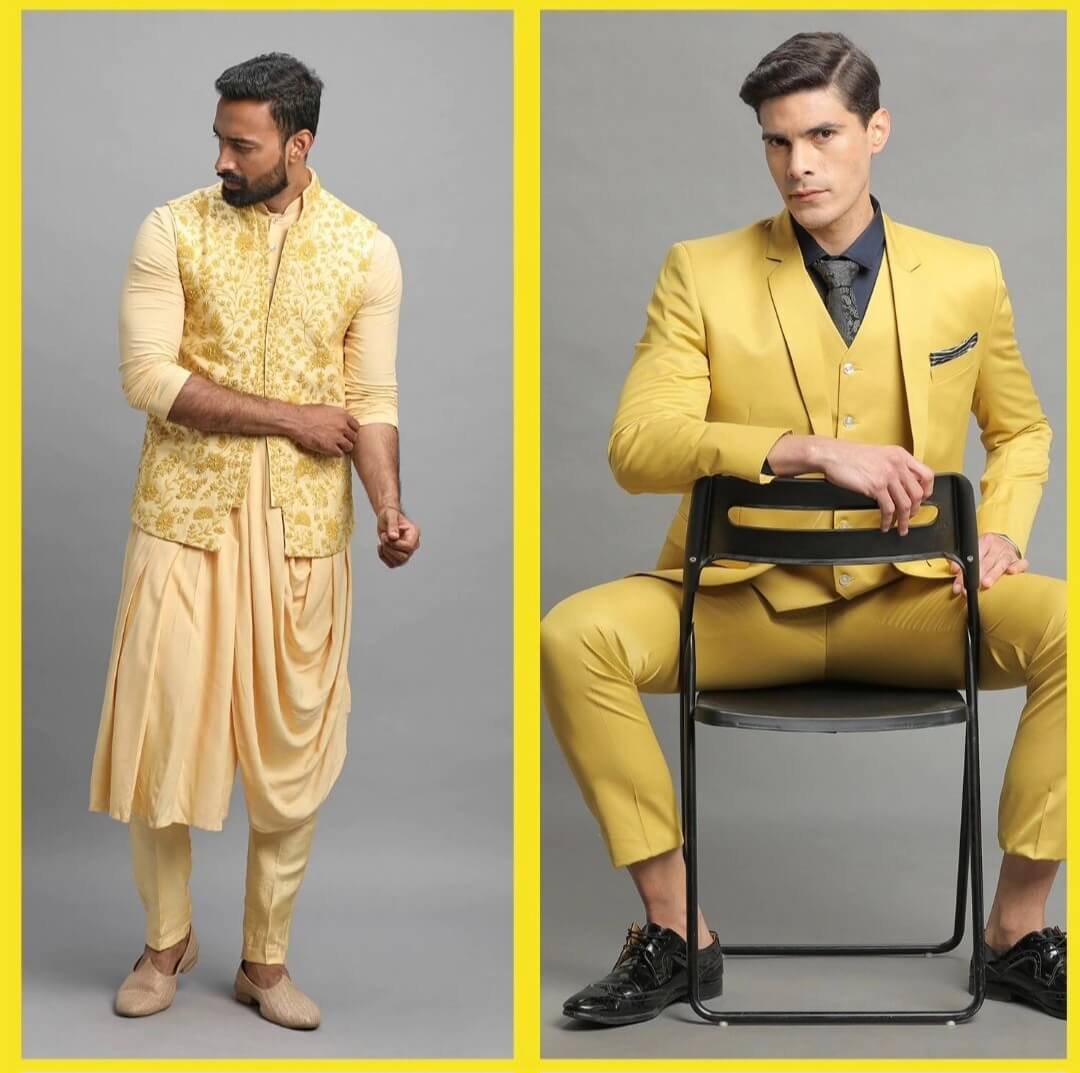 Yellow Cowl Jodhpuri Kurta Pyjama Bandi Set