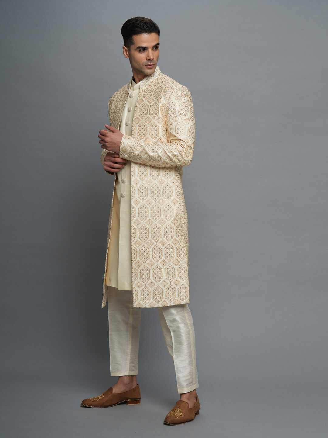 Rent/Buy Open Jacket Groom Embellished Sherwani Home Trial Free
