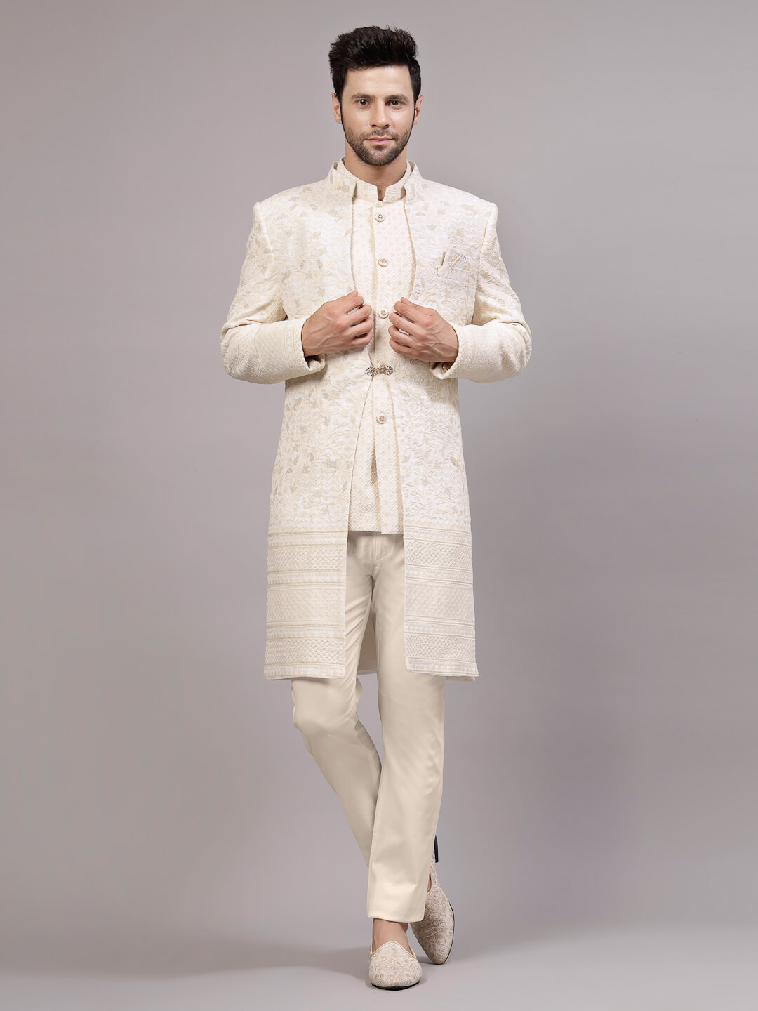 Beige 2 Layer Jacket Sherwani