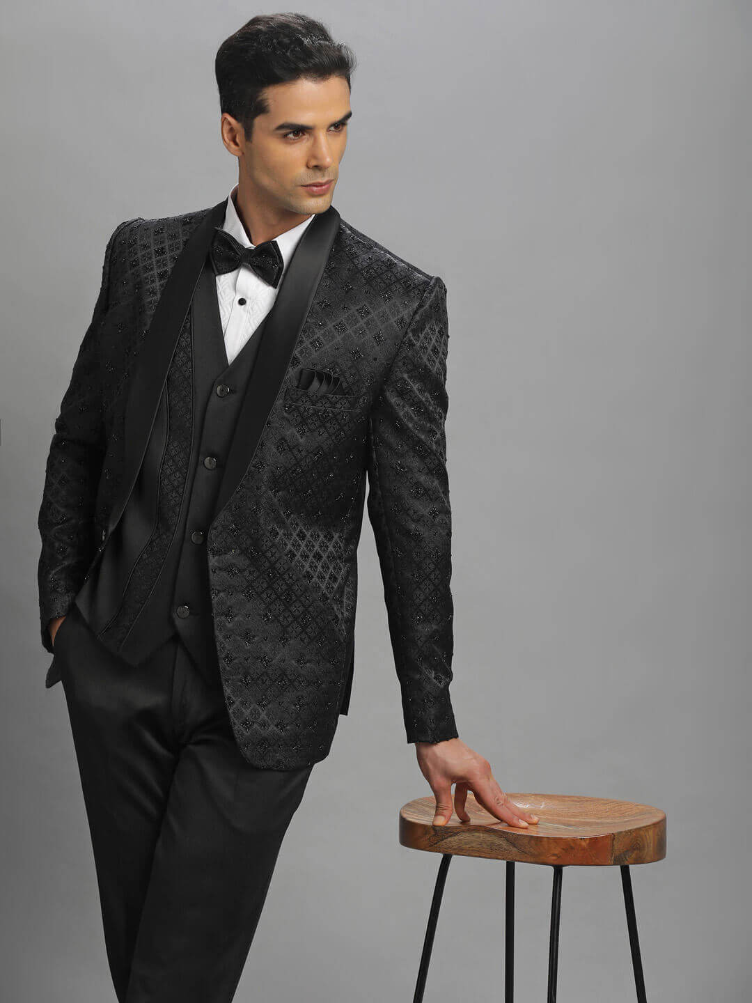 Rent/Buy - Black Embroidery Ceremony 3 Piece Tuxedo