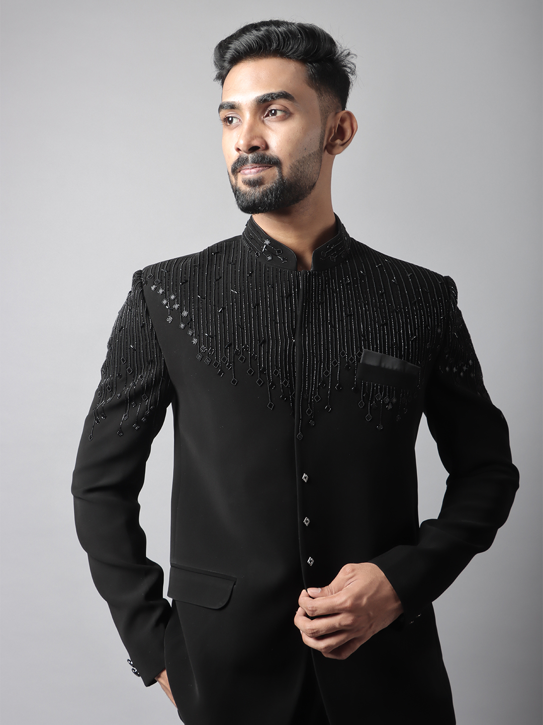 Black Embroidered Ceremony Hanging Square Jodhpuri