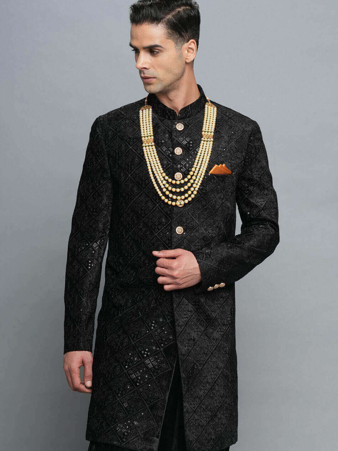 displaying image of Black Embroidered Sangeet Indo