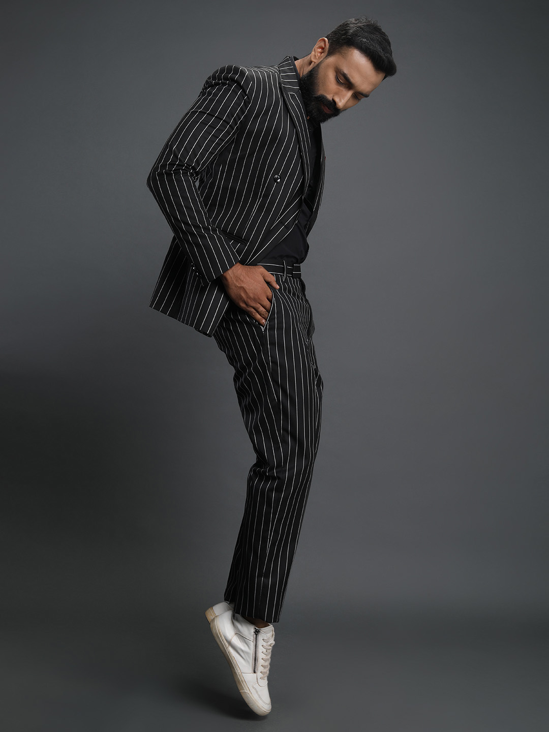 Black Stripes 6 button Suit