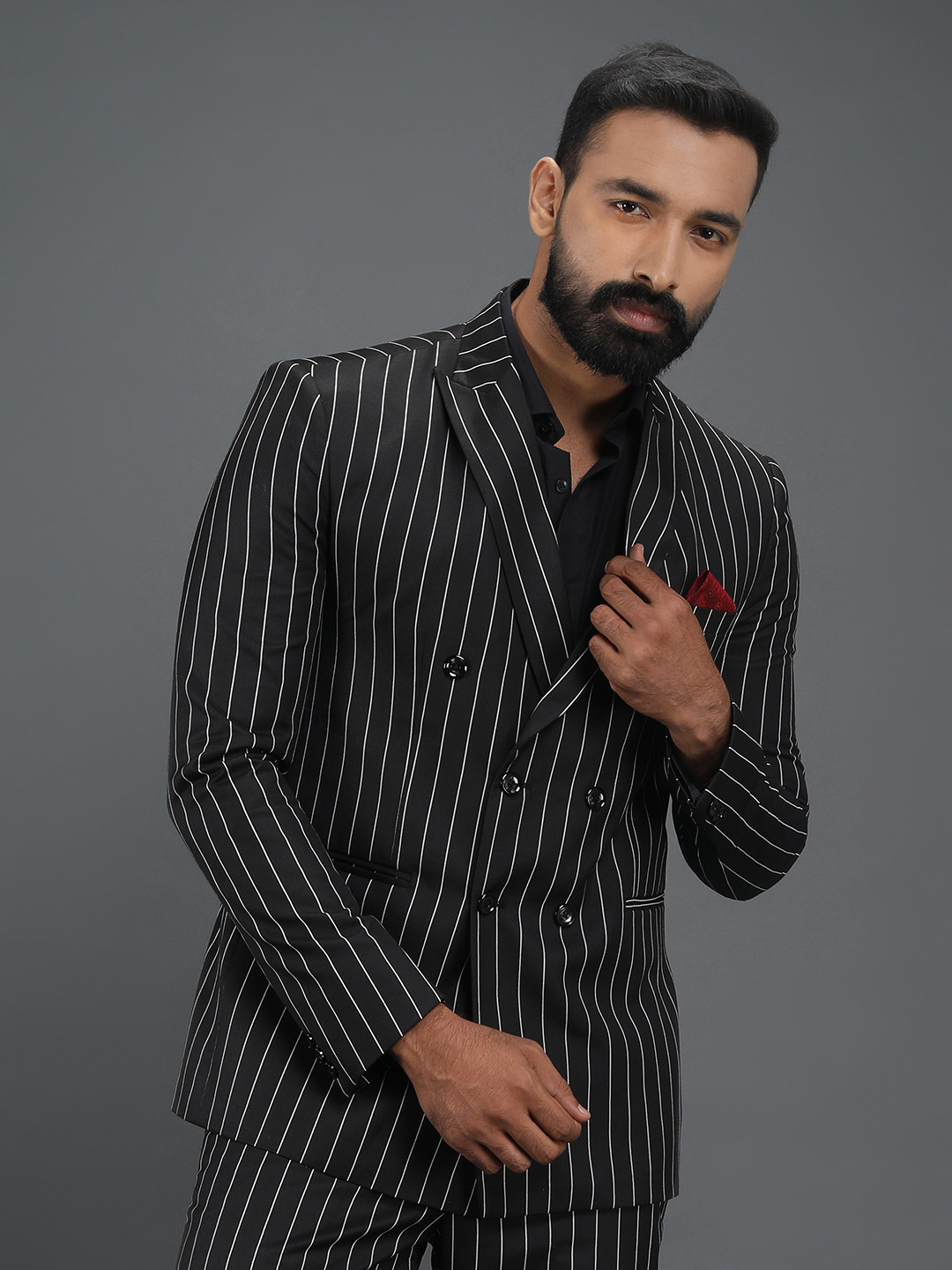 Black Stripes 6 button Suit