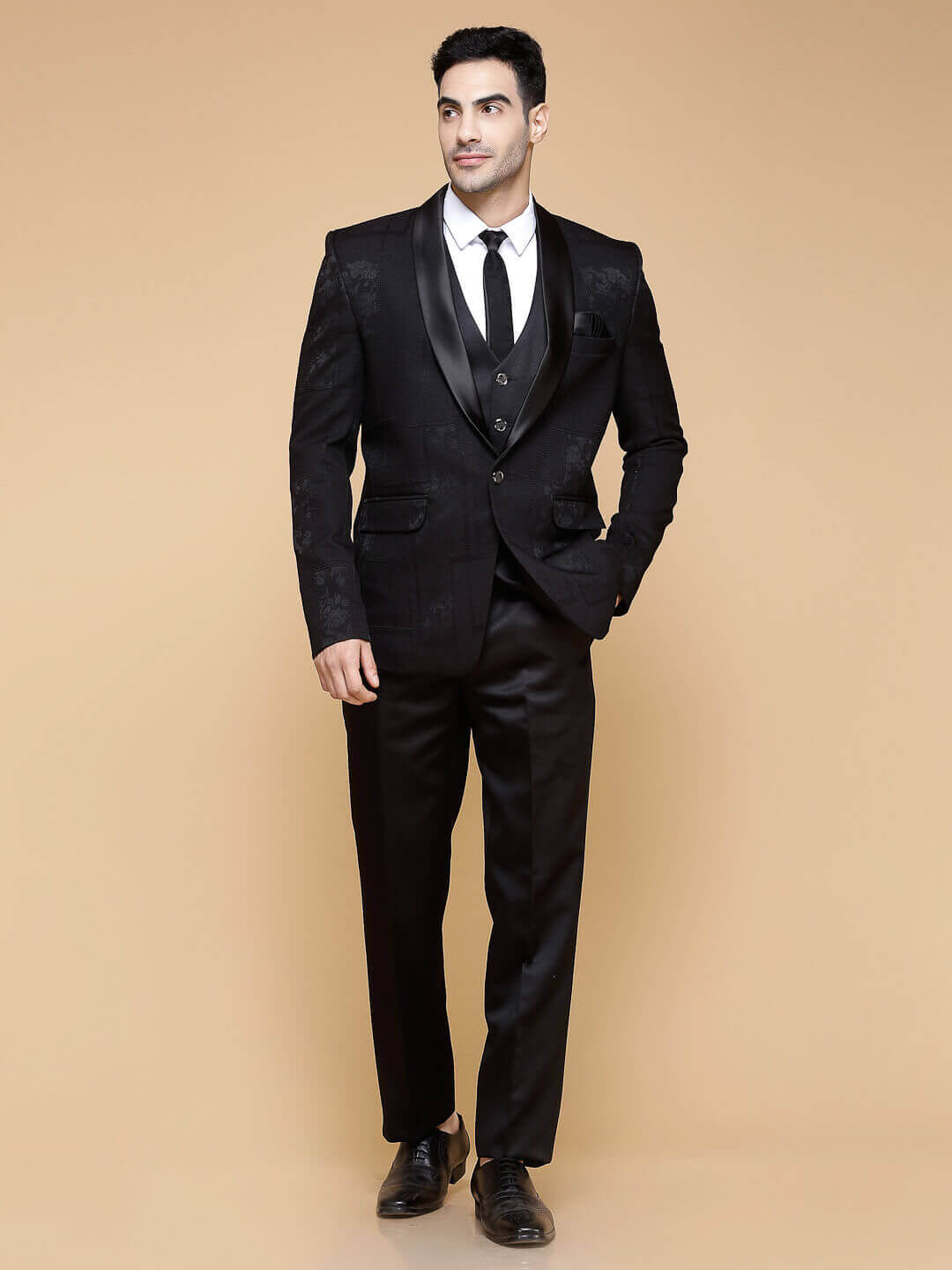 Black Subtle Fame Embroidered 3 Piece Suit