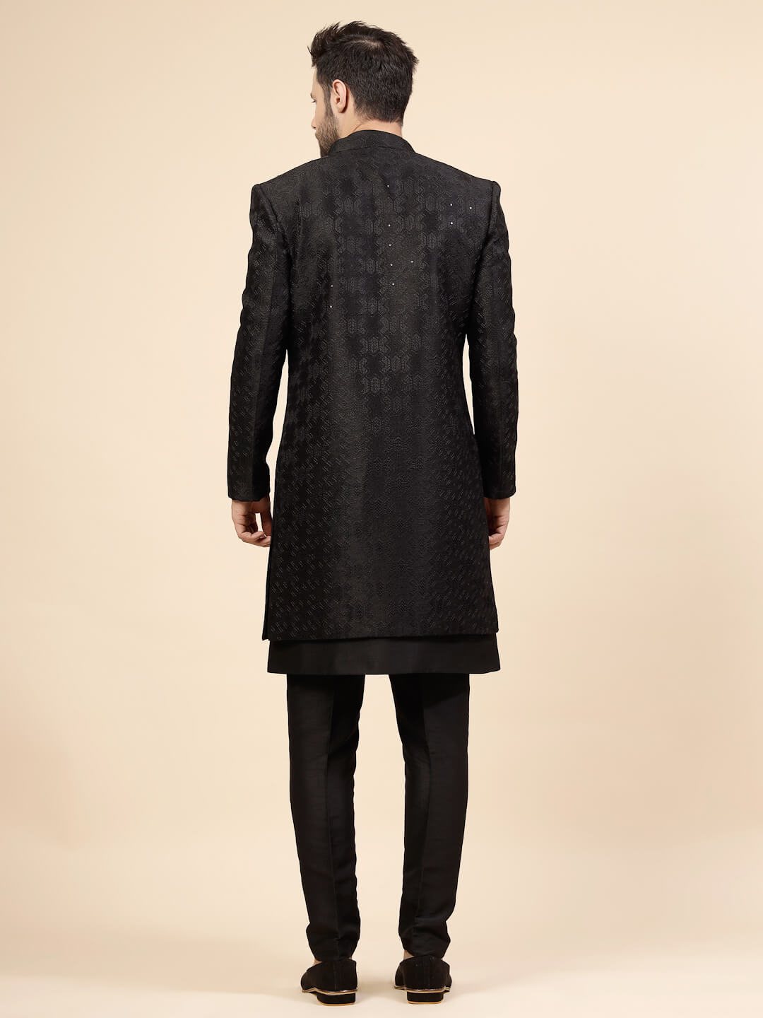 displaying image of Black Threaded OverJacket Sherwani