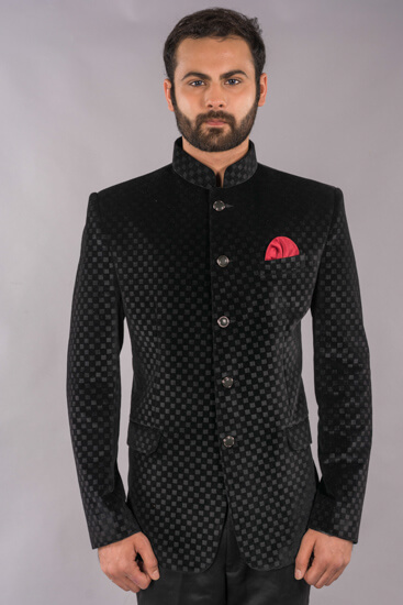 displaying image of Black Velvet Bandgala Suit