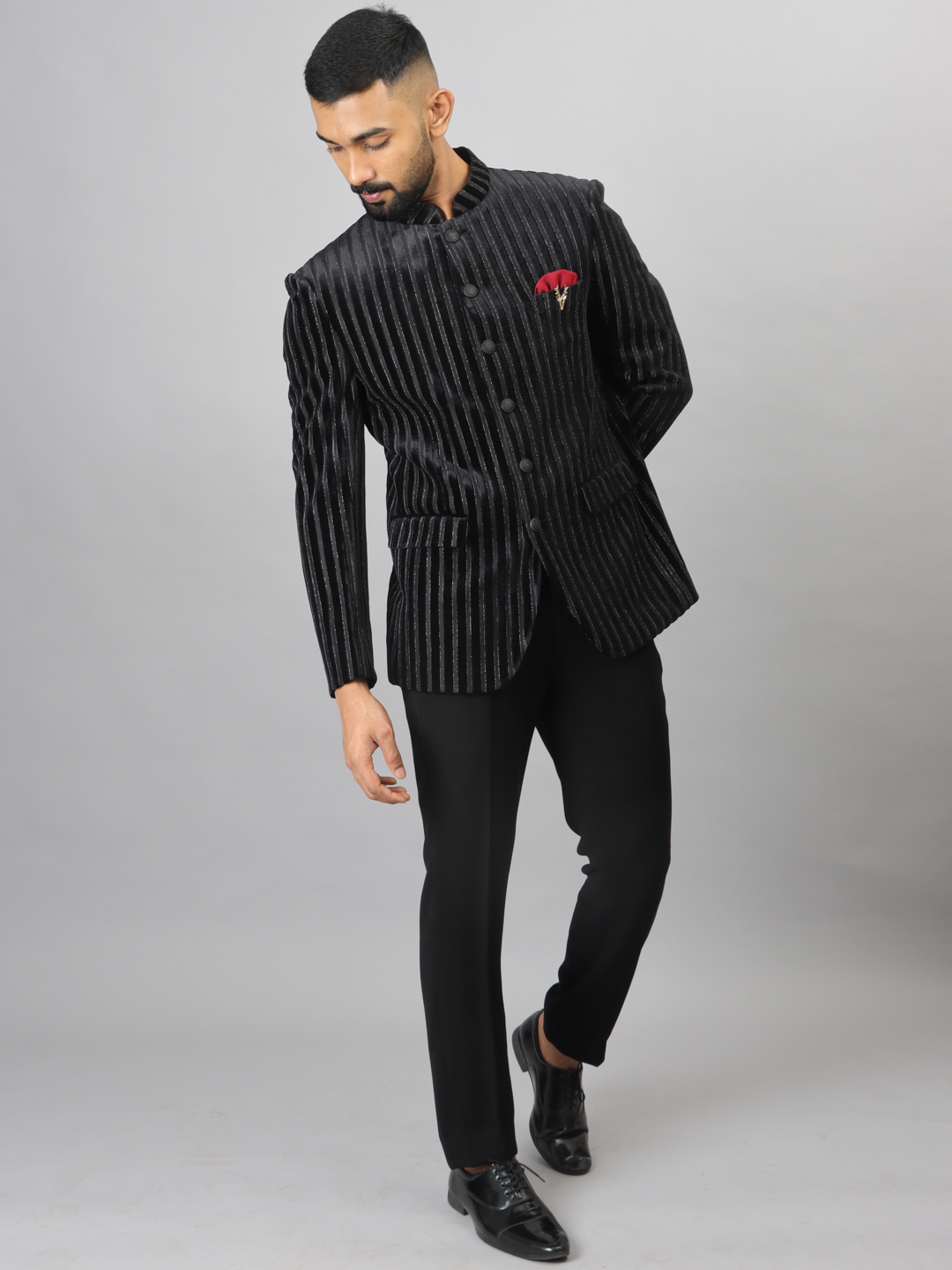 displaying image of Black Vertical Velvet Bandgala