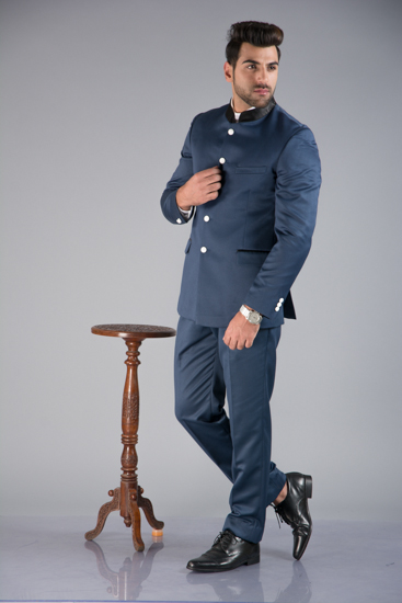 Navy Blue Bandhgala Suit– Brahaan by Narains