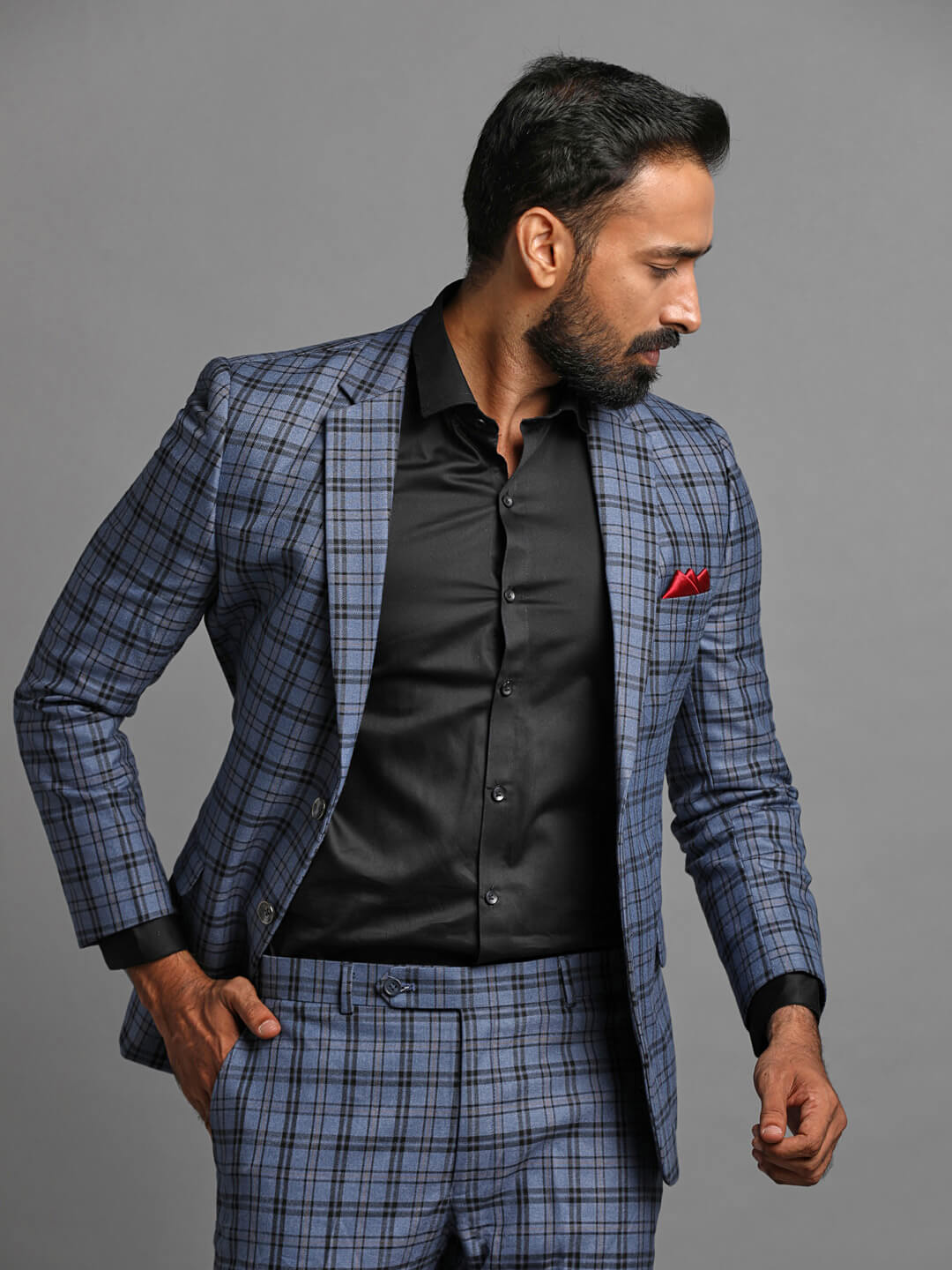 Blue Black Checks 2 Piece Suit