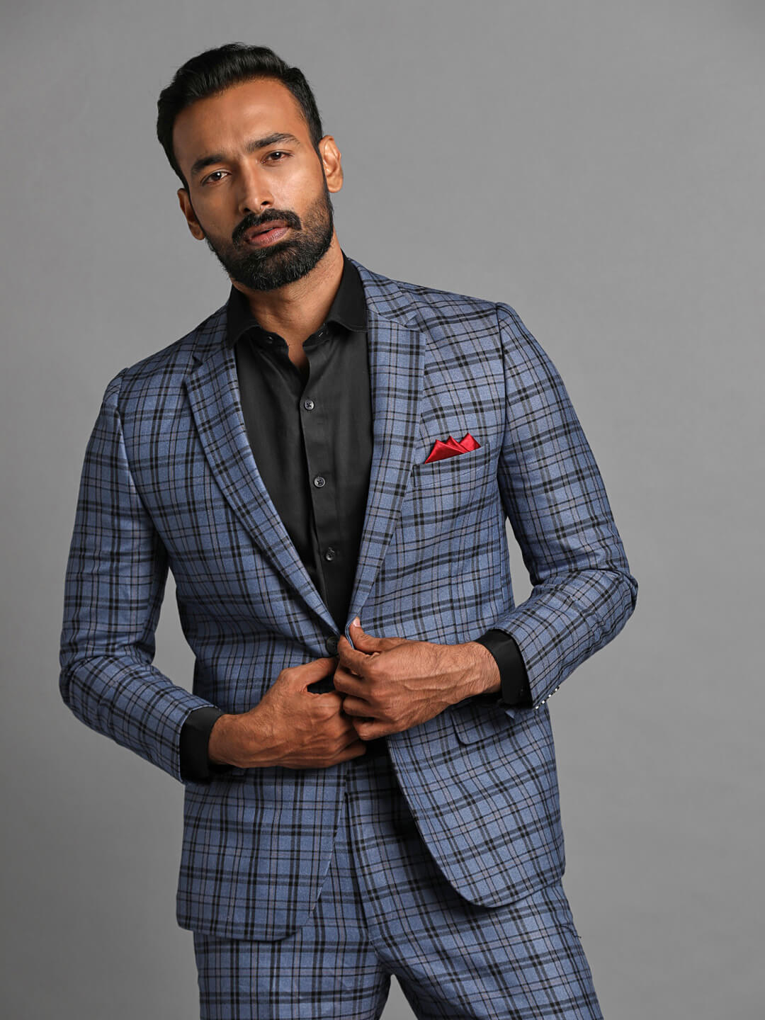 displaying image of Blue Black Checks 2 Piece Suit