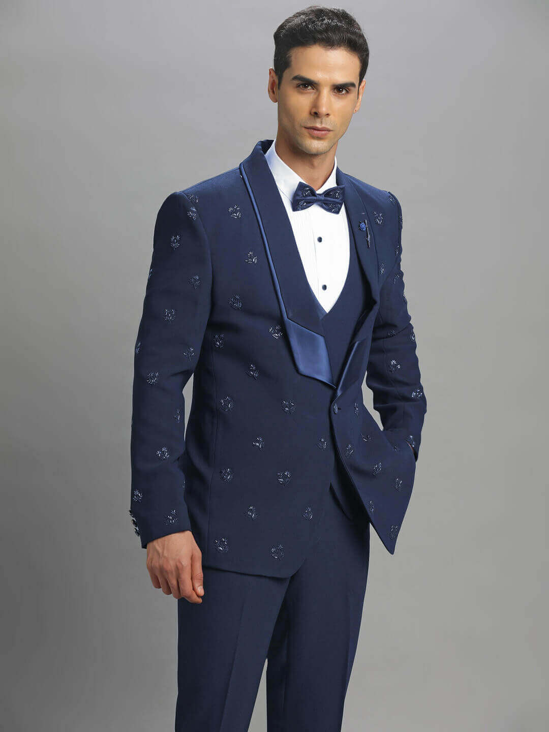 Blue Booti Embroidered 3 Piece Tuxedo