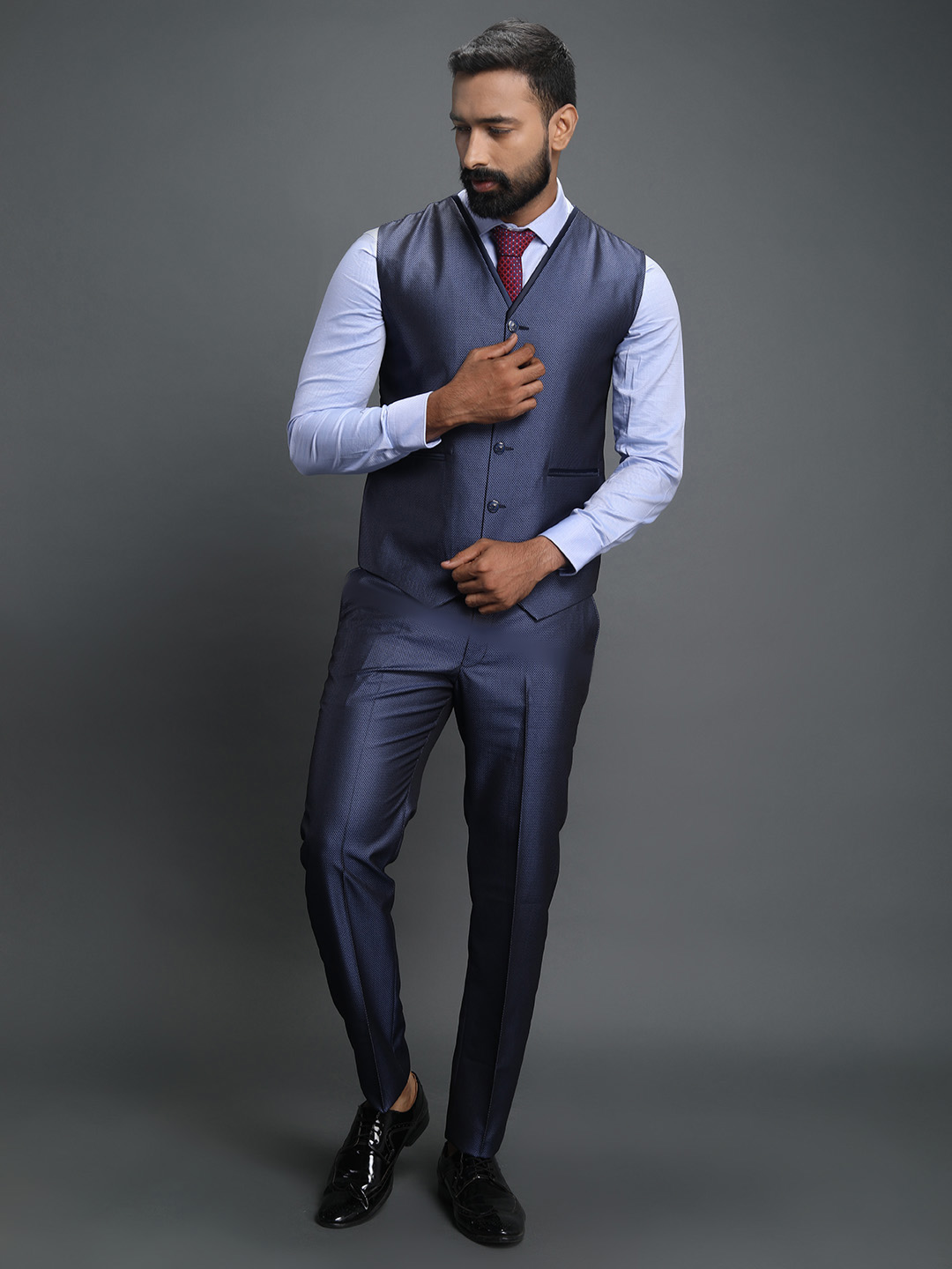 Blue DottedTexture 3 Piece Suit