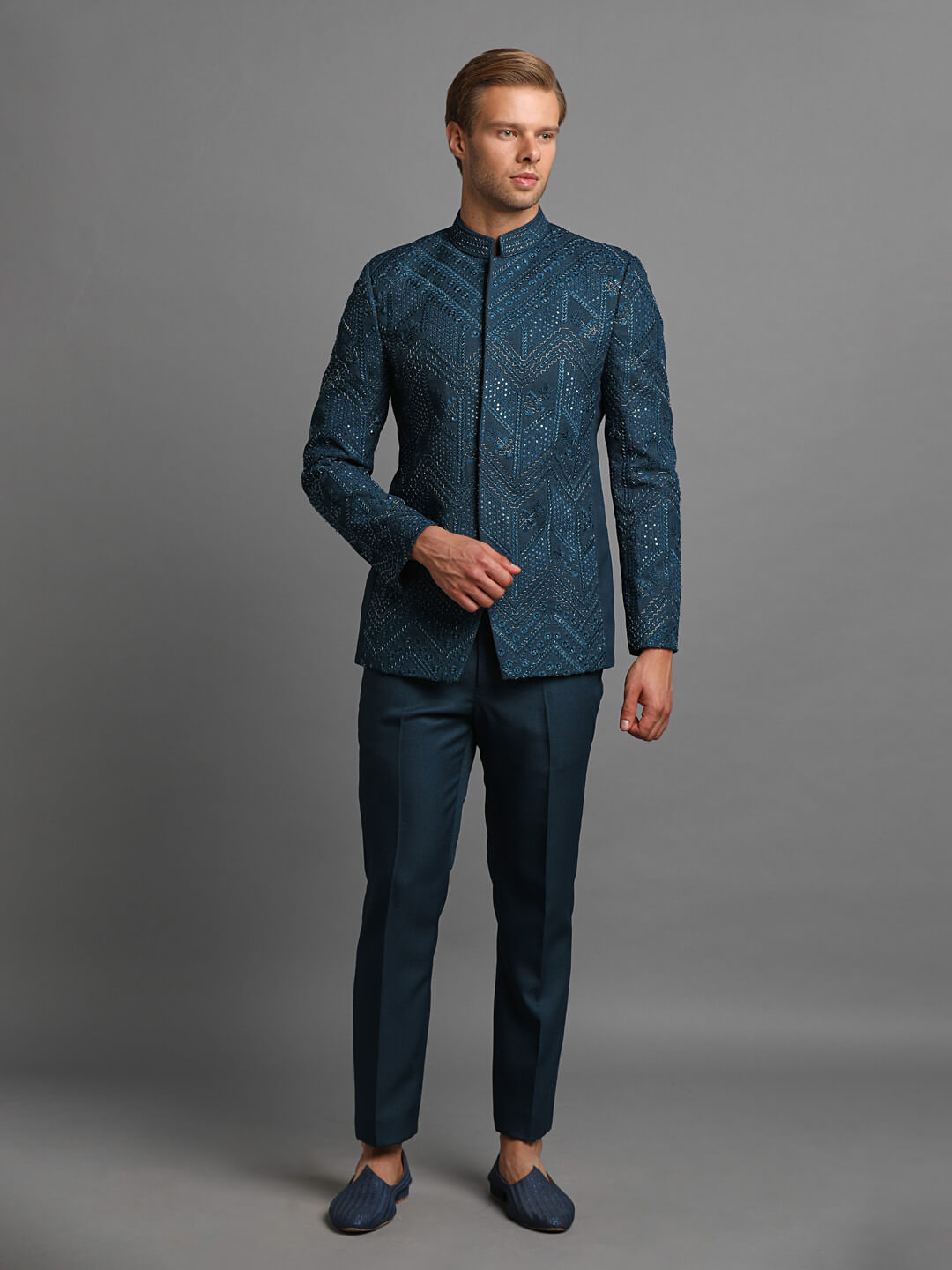 displaying image of Blue Embellished Varsa Jodhpuri