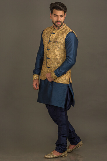 Rent/Buy Blue Embroidered 3 piece Sherwani | Home Trial | Free Delivery ...