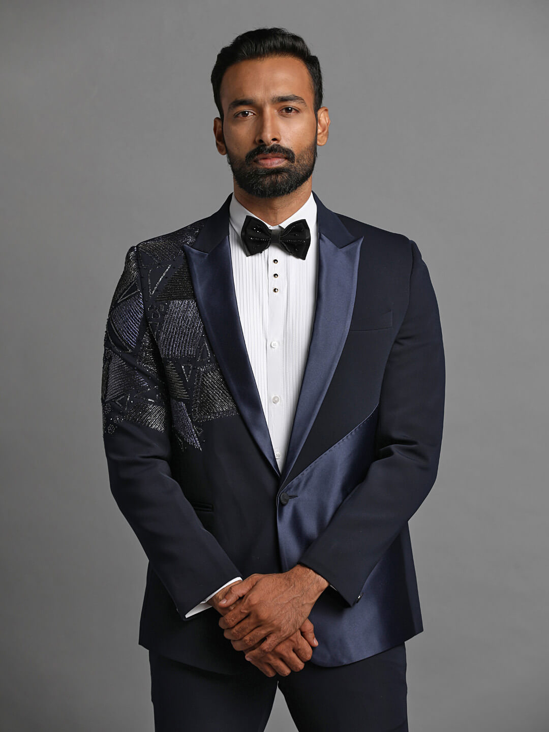 Blue Embroidered pratha Tuxedo