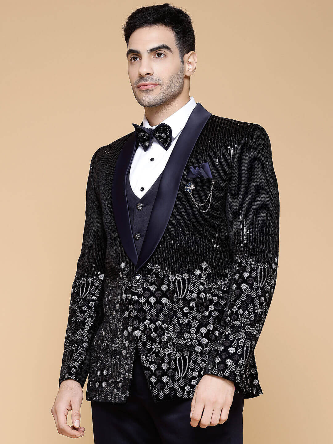 Rent Blue Floral Jacquard 3-Piece Tuxedo - Candidmen