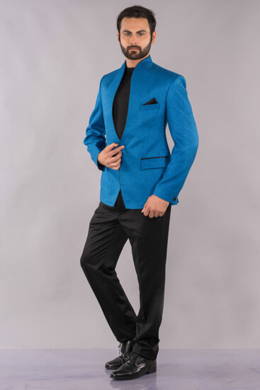 Rent/Buy Blue Jute V-Neck Suit | Home Trial | Free Delivery | CandidMen