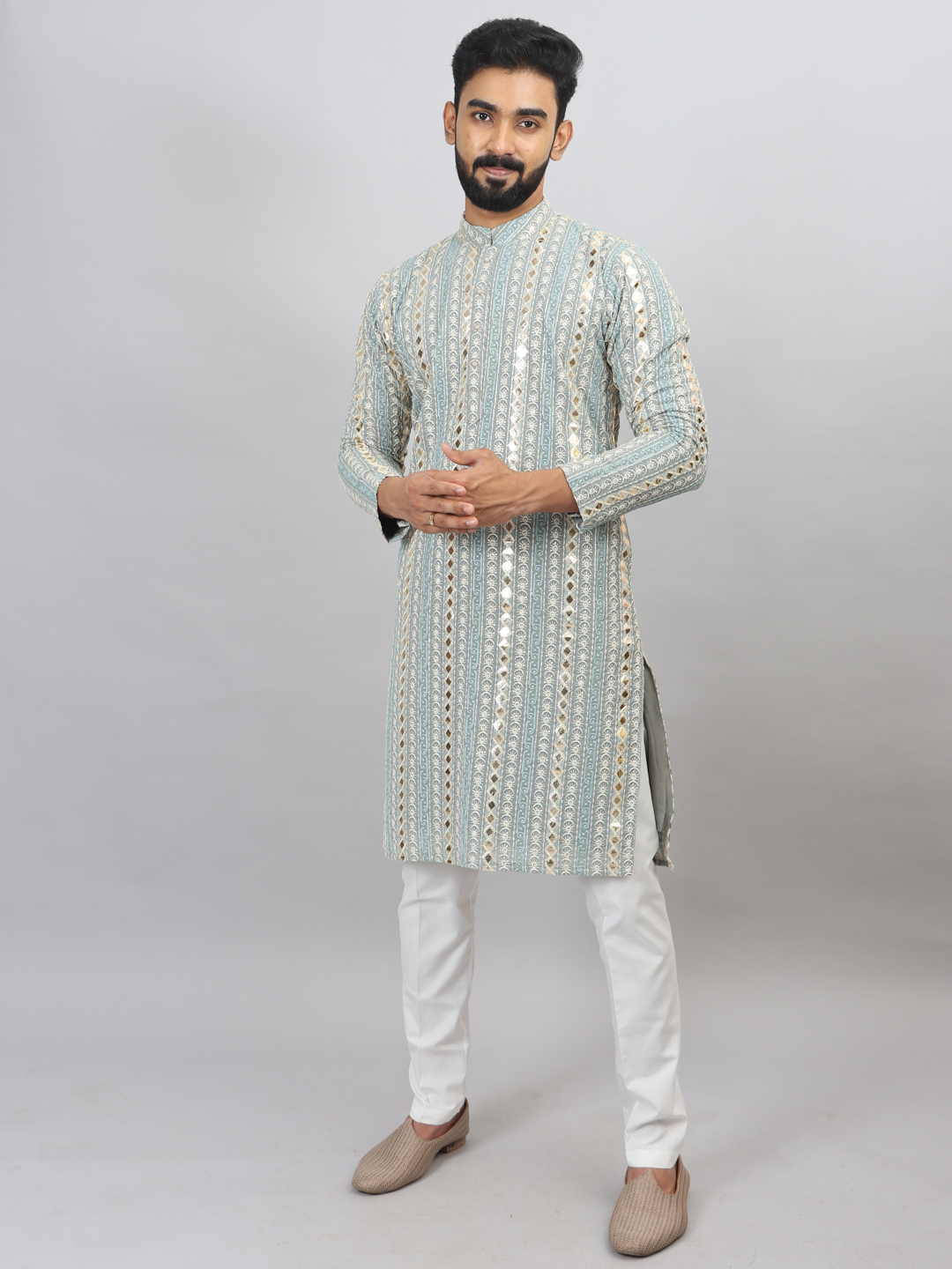 Blue Silver Line Kurta Set