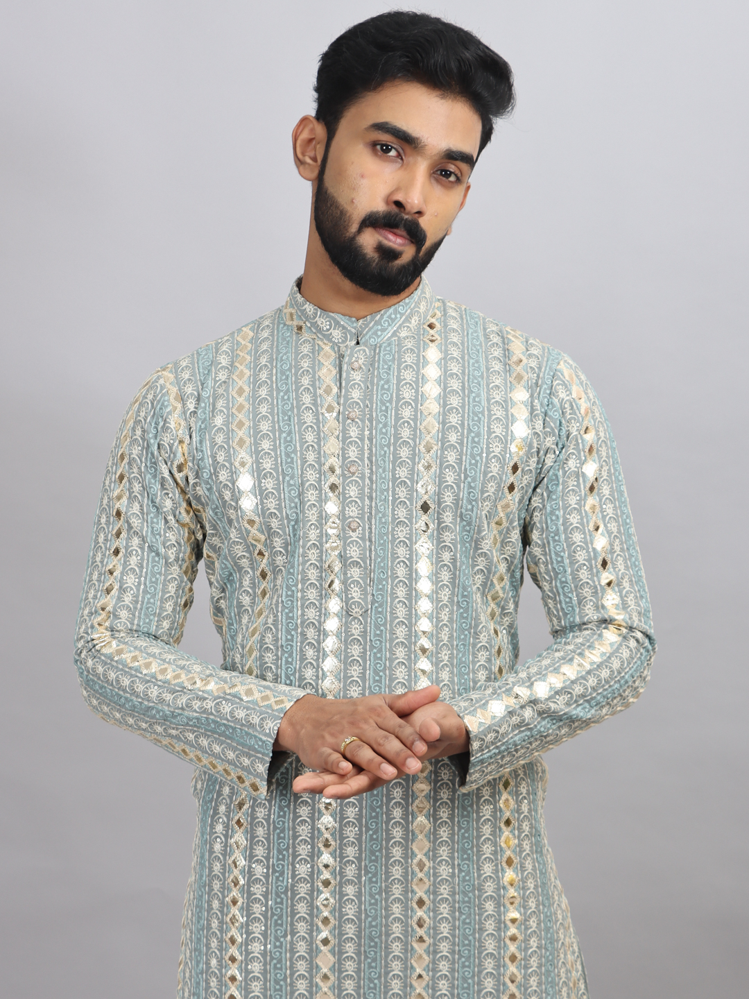 Blue Silver Line Kurta Set