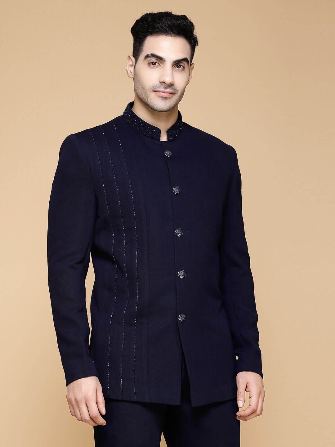 displaying image of Blue Slight Texture Line Jodhpuri