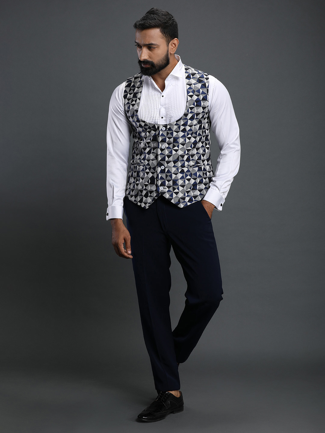 Blue Textured Waistcoat