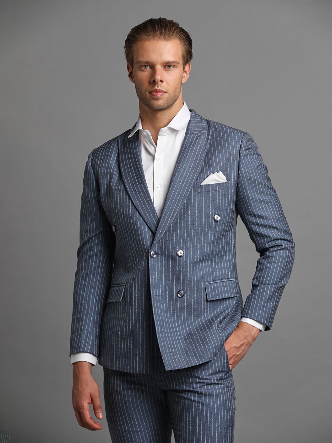 Candidmen: Rent / Buy - Blue Vertical Line 2 Piece Suit