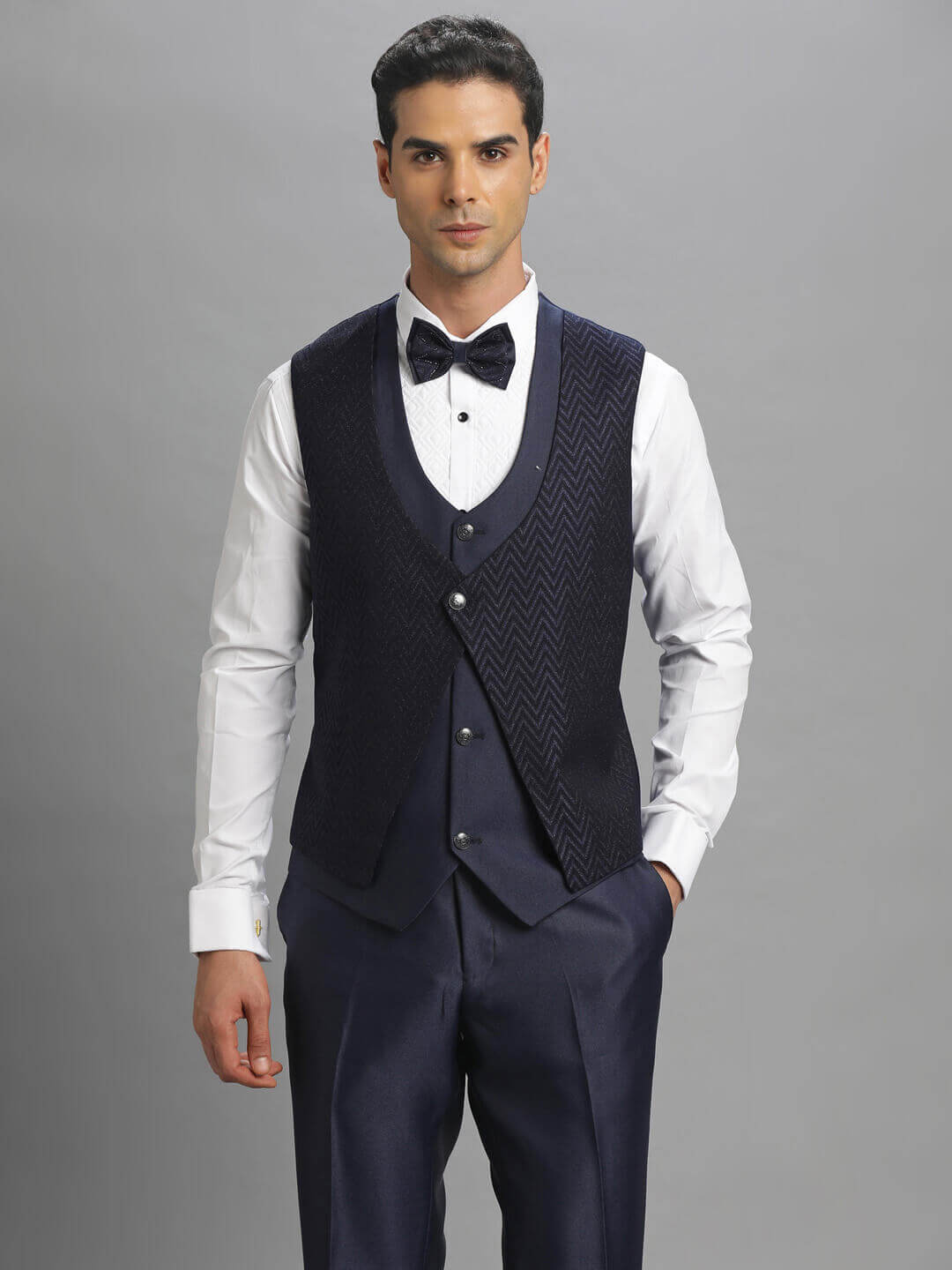 displaying image of Blue Waves Embroidered 3 Piece Tuxedo