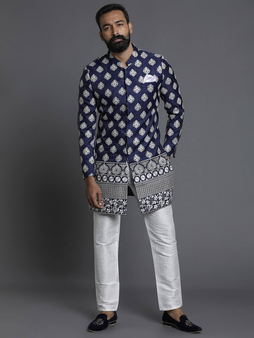 blue-white-embroidered-heavy-sangeet-look