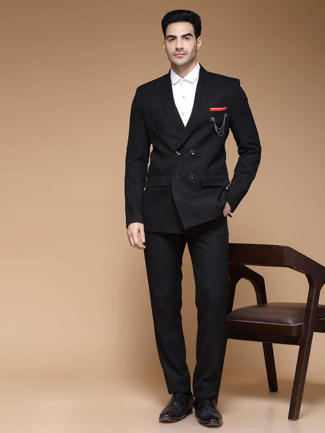 displaying image of Bold Black 6 Button Suit