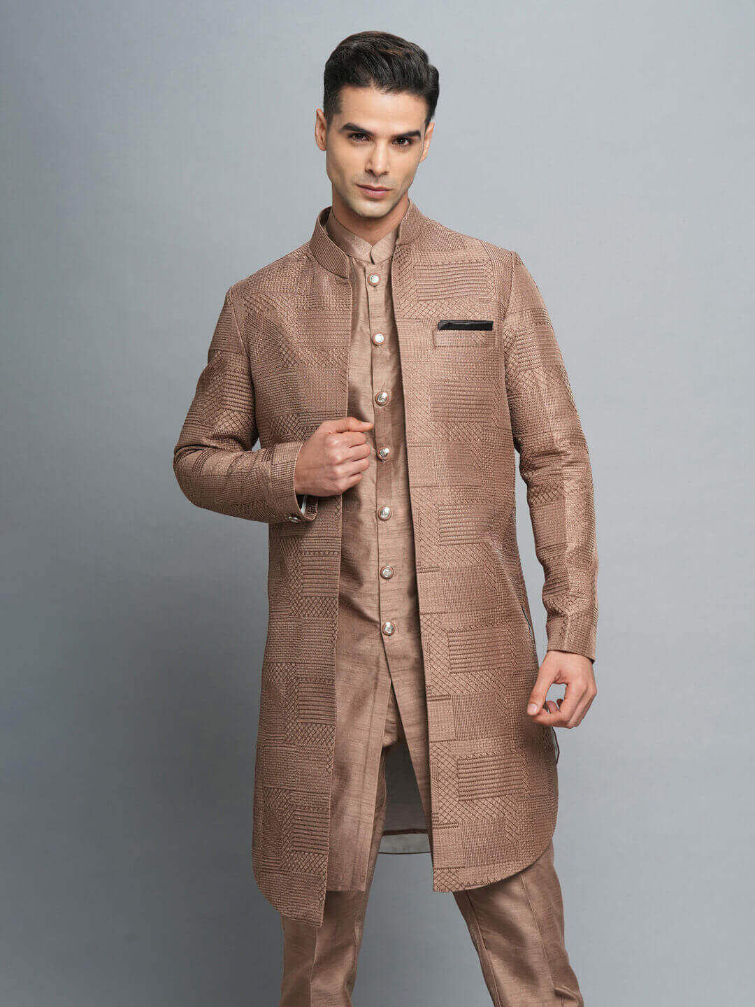 Brown 3 Piece Kurta Pyjama