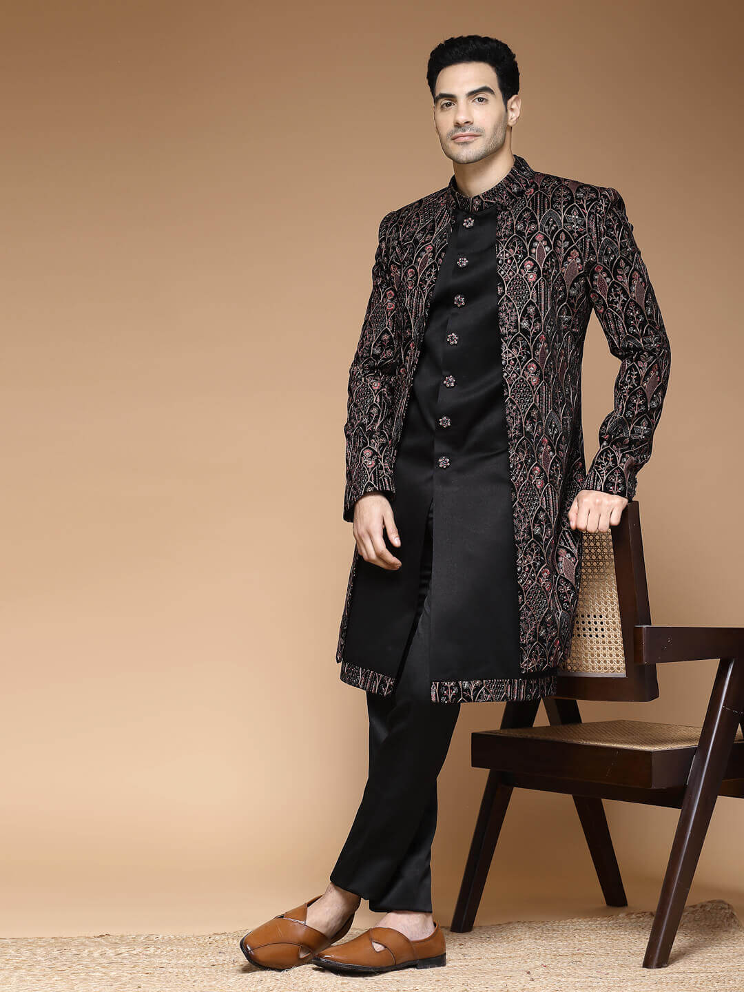 Brown Maroon Heavy Designer Sherwani - BLUE