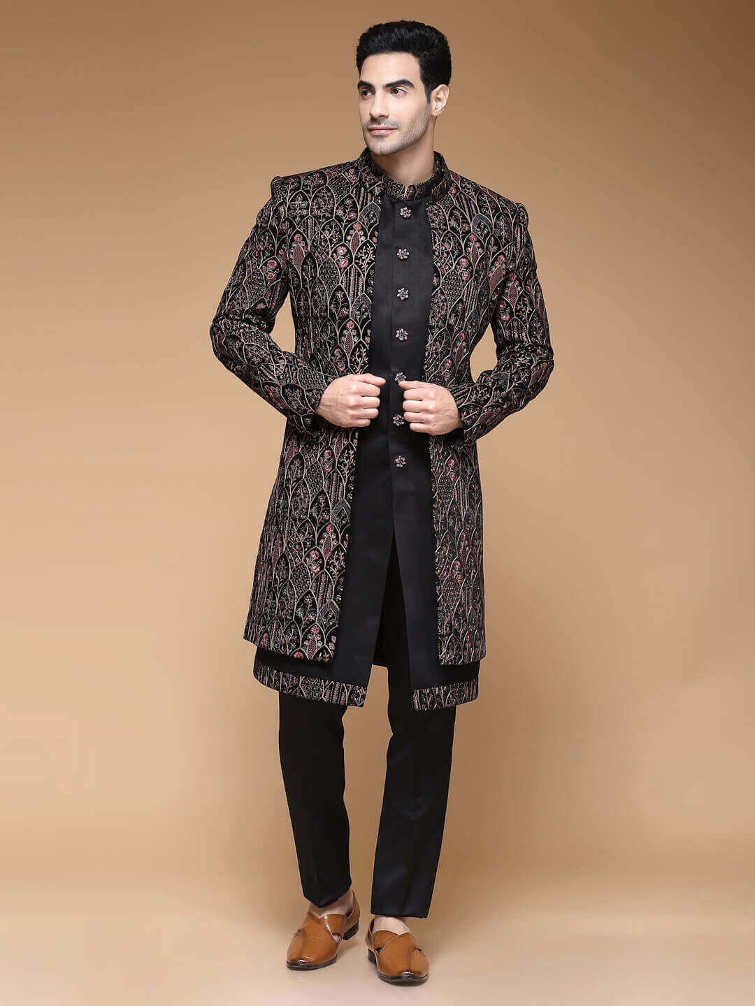 Brown Maroon Heavy Designer Sherwani - BLUE