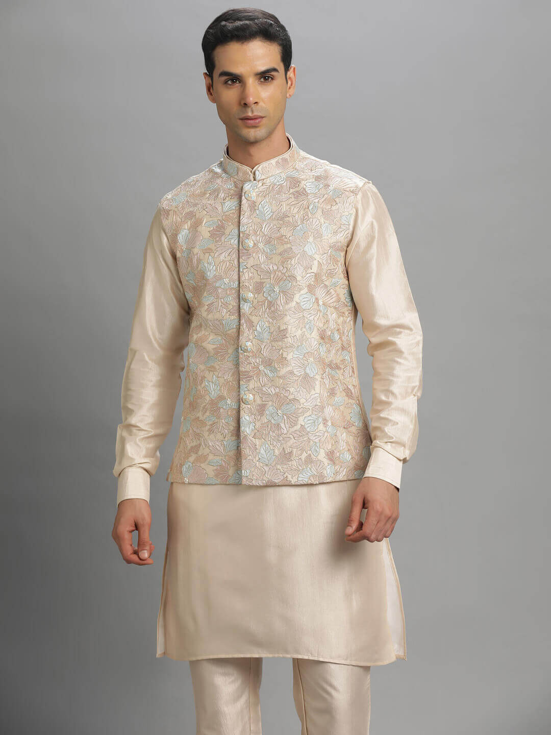 Cream Big Floral Kurta Pyjama