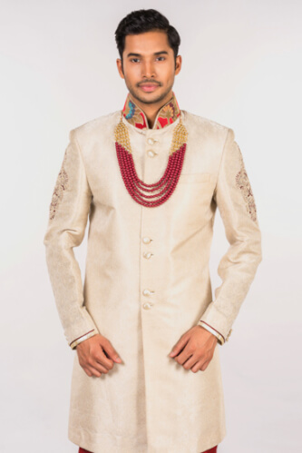 CREAM EMBELLISHED GROOMS SHERWANI