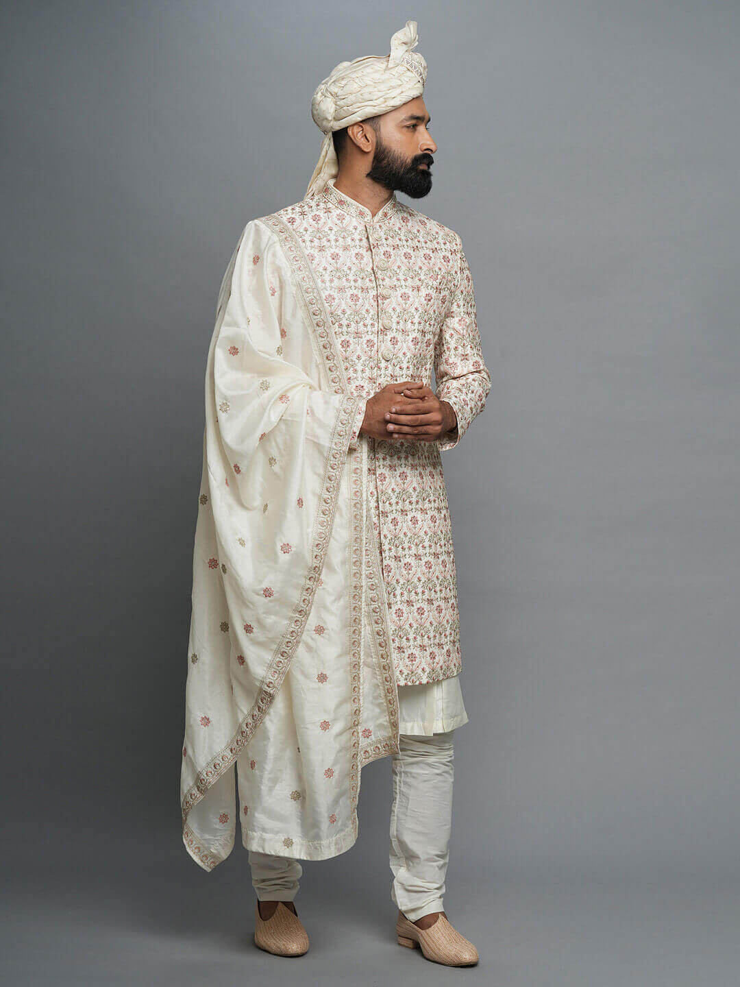 Cream Embroidered Heavy Groom with Brick Work