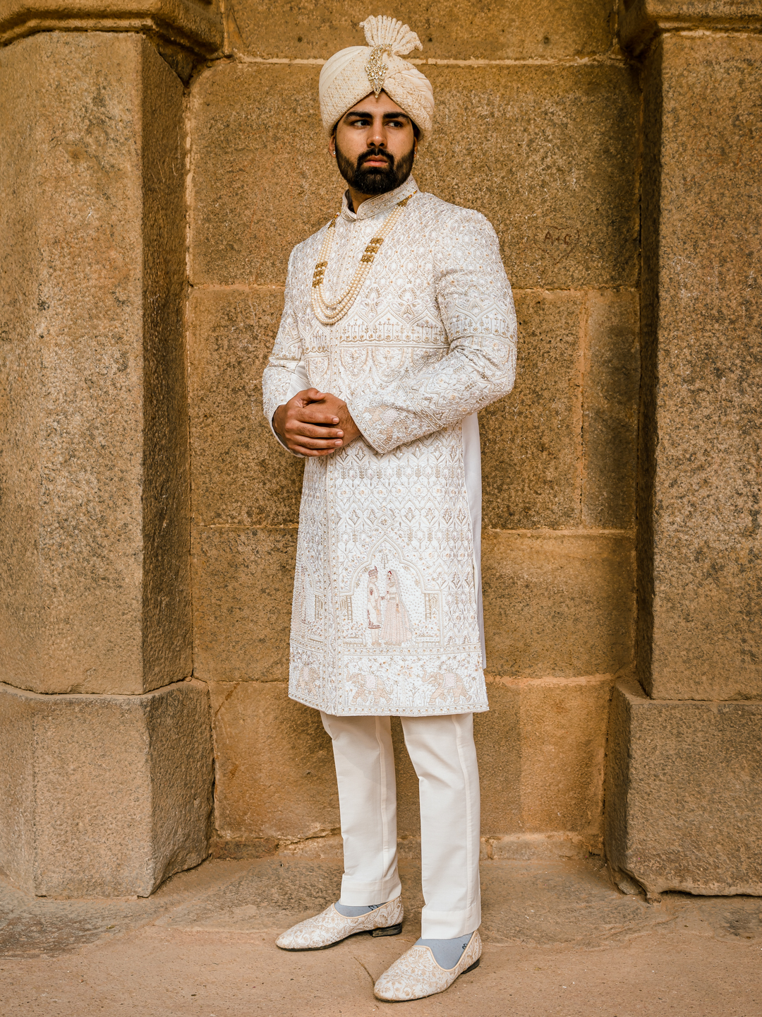 Cream Heavy Dulha Dulhan Embroidered Groom Sherwani