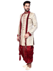 cream sherwani with red base