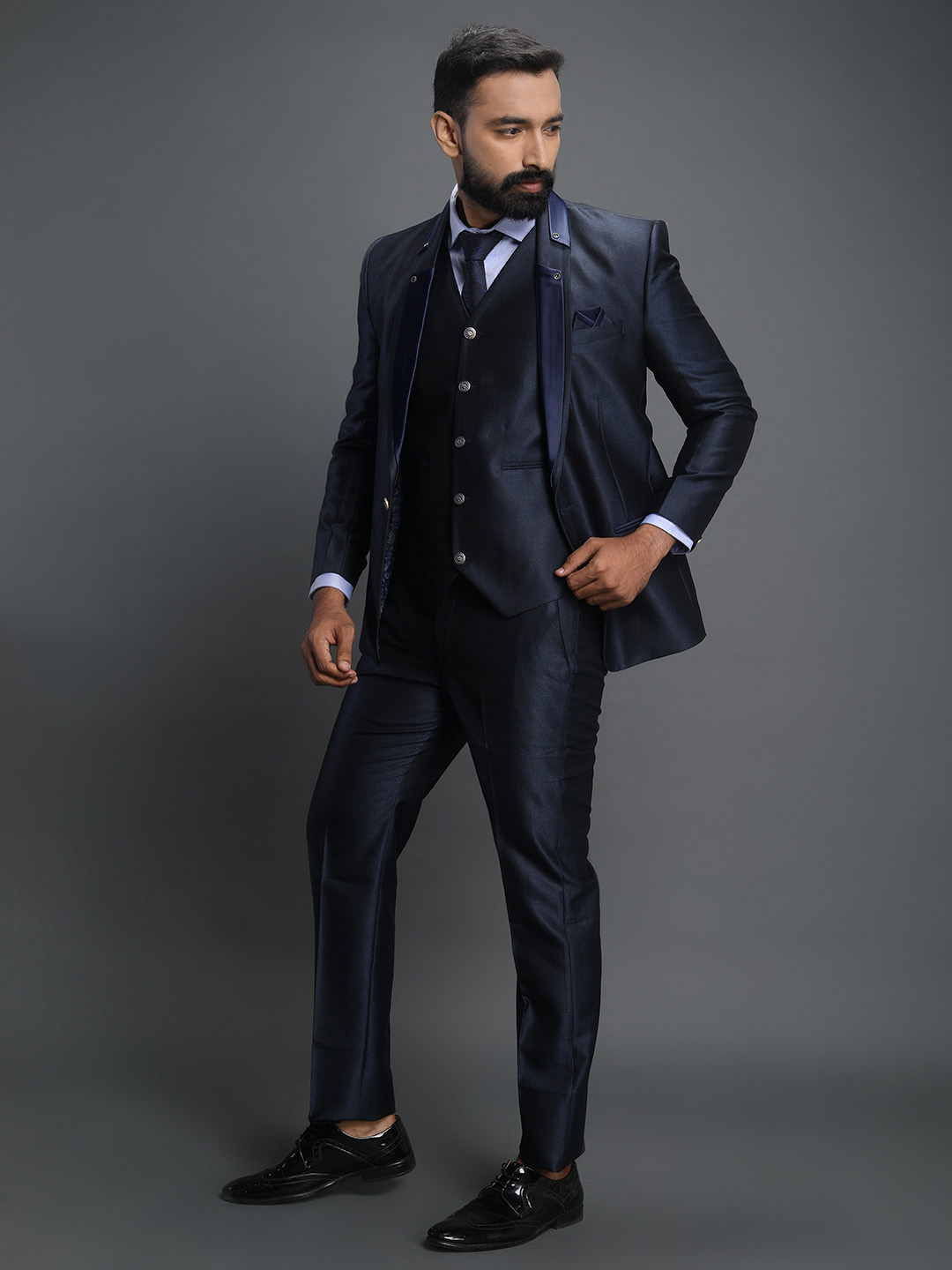 displaying image of Dark Blue 3 piece suit
