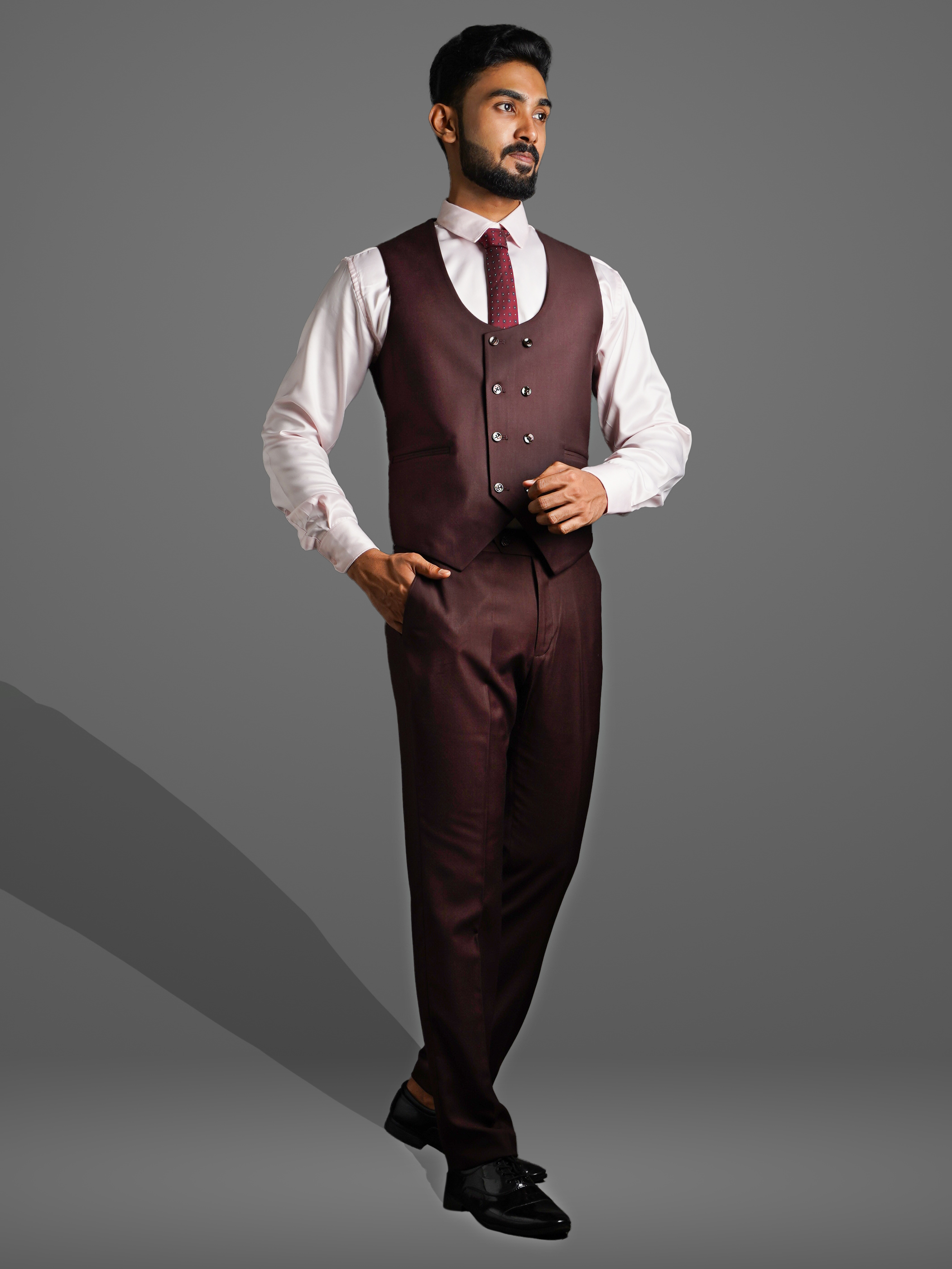 displaying image of Dark Brown 3 Piece Suit