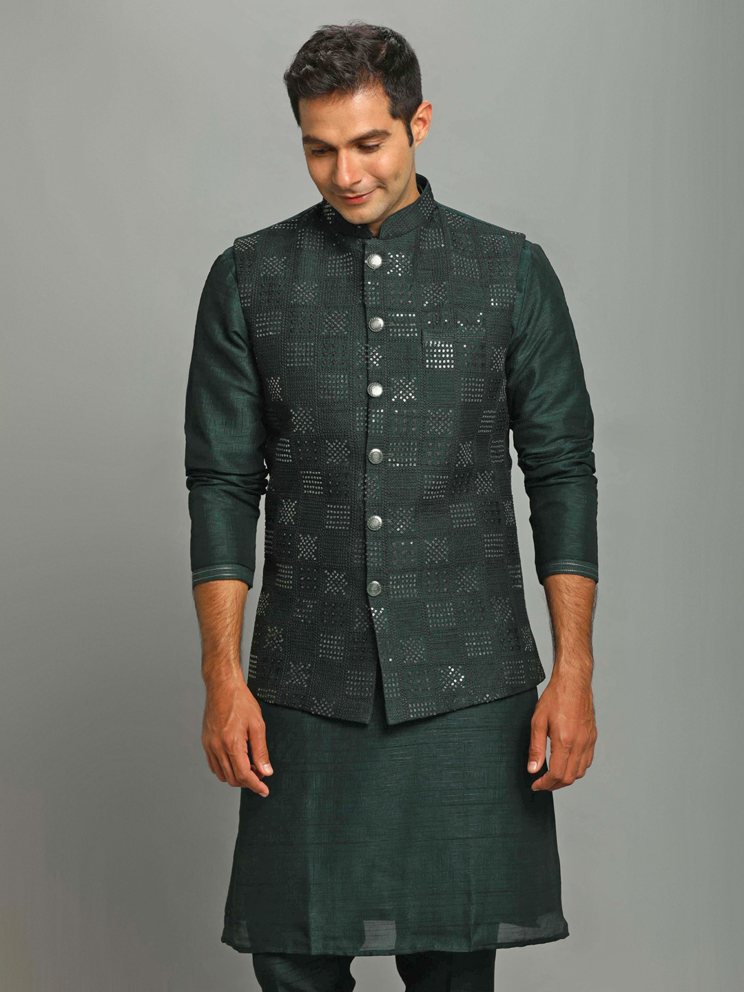 Dark Green Kurta Pyjama Bandi