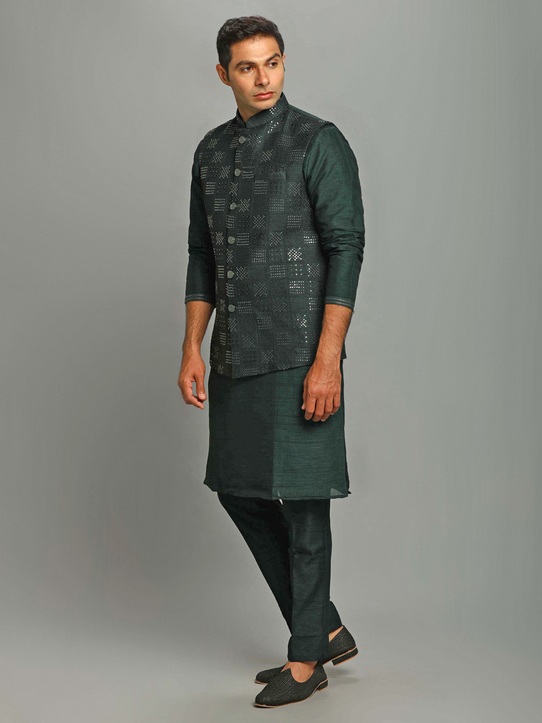 Dark Green Kurta Pyjama Bandi