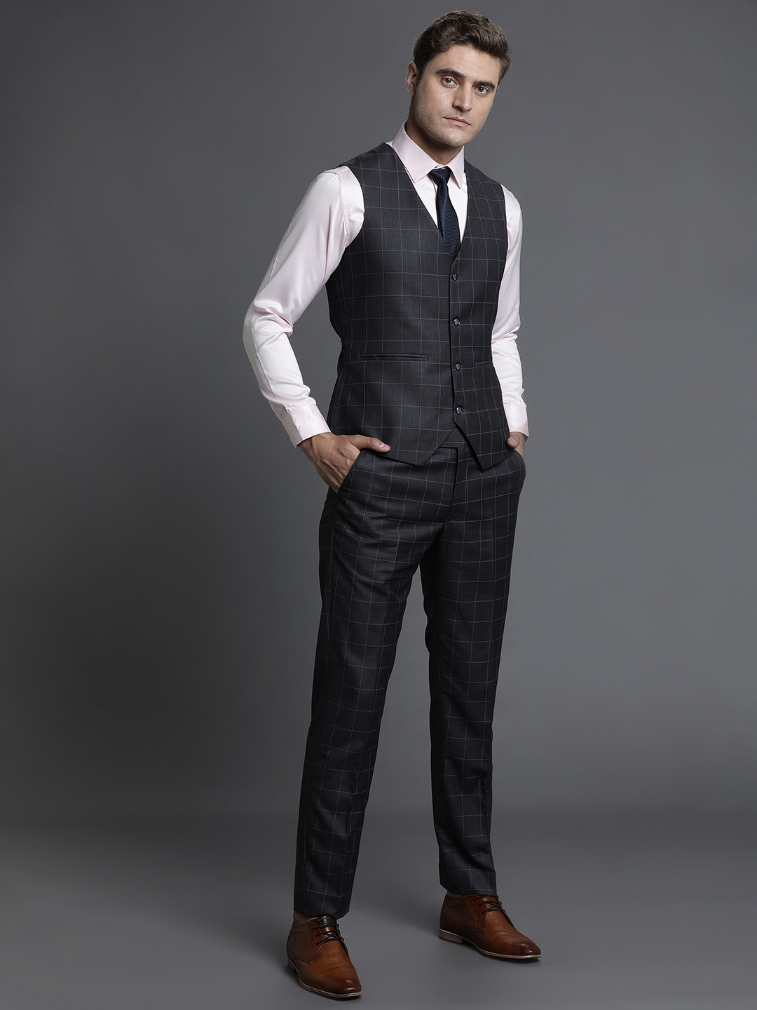 Dark Grey Checks 3 Piece Suit