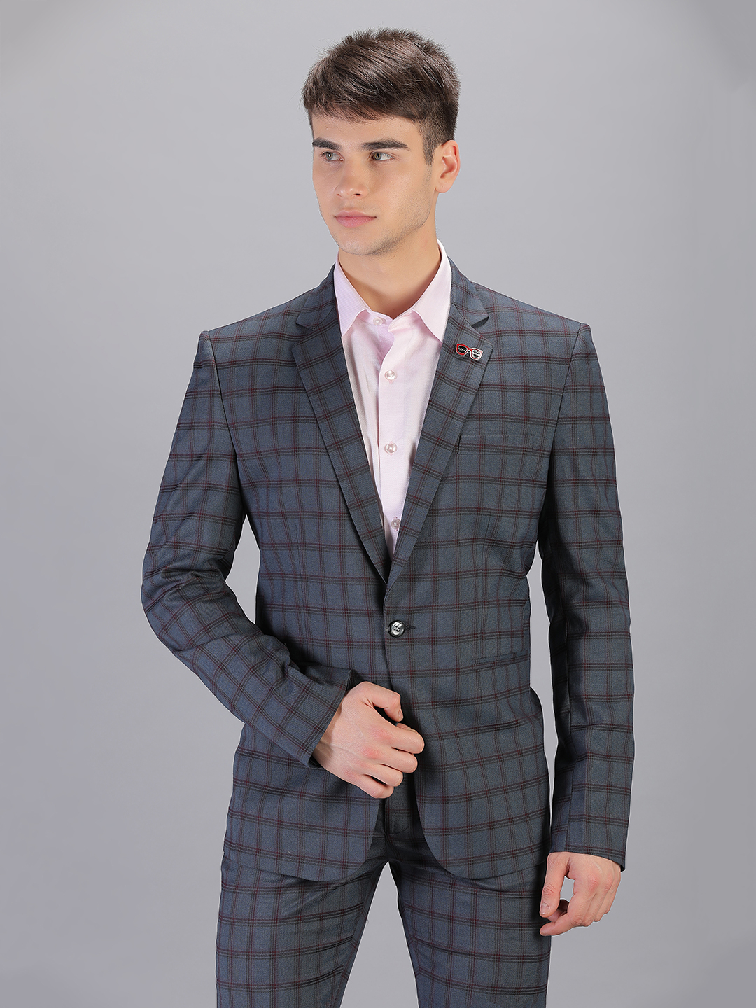 Rent/Buy Dark Grey Checks Full Suit | Home Trial | Free Delivery ...