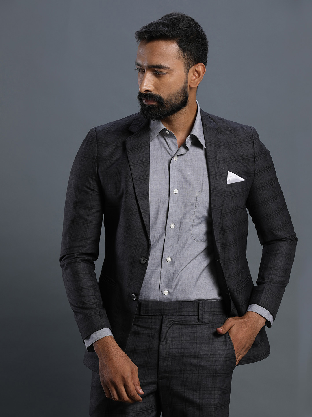 Dark Grey Checks Suit