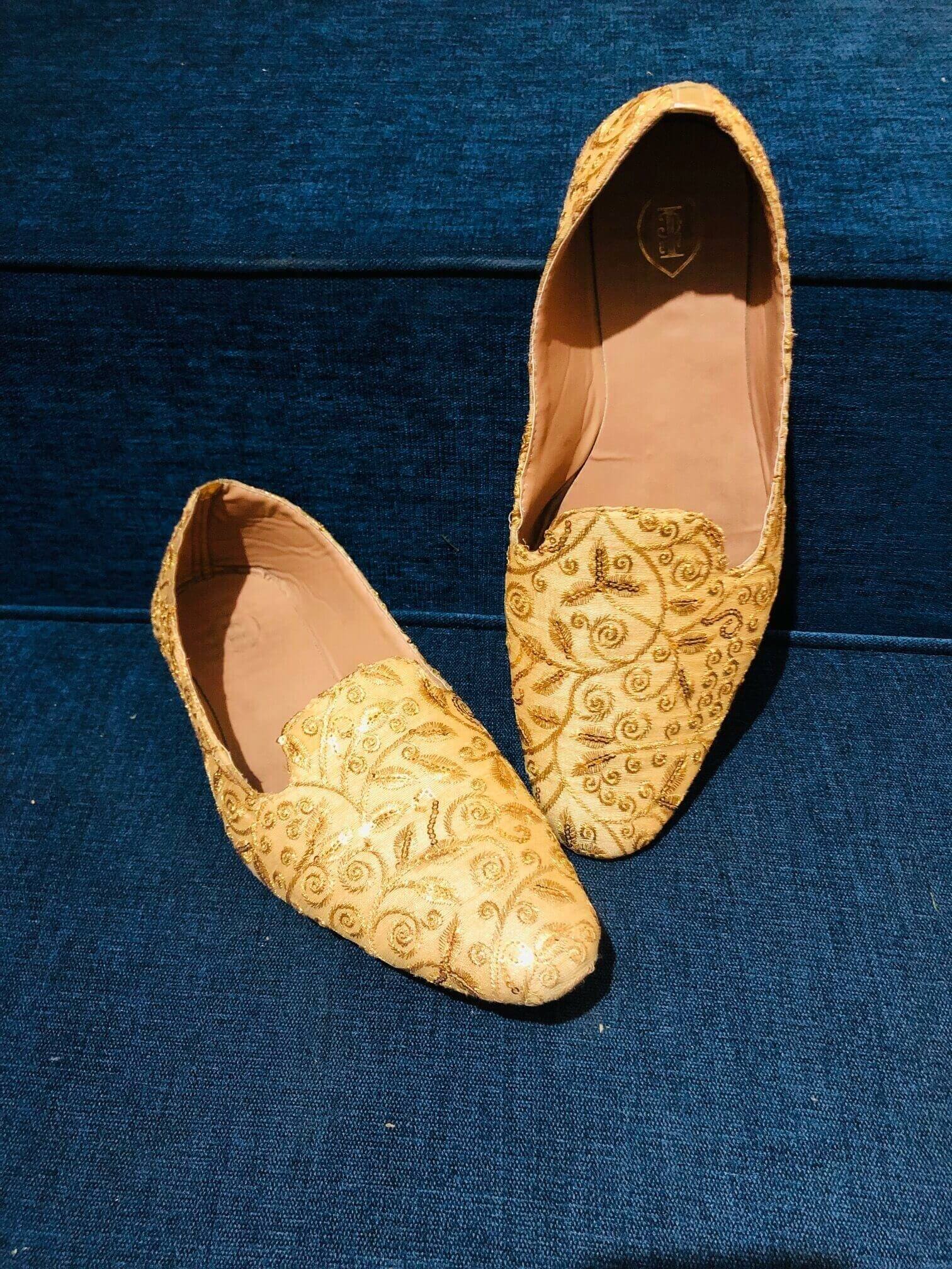 displaying image of Gold embellished Shoe