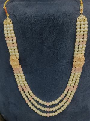 Golden Stone White Pink Pearl Mala