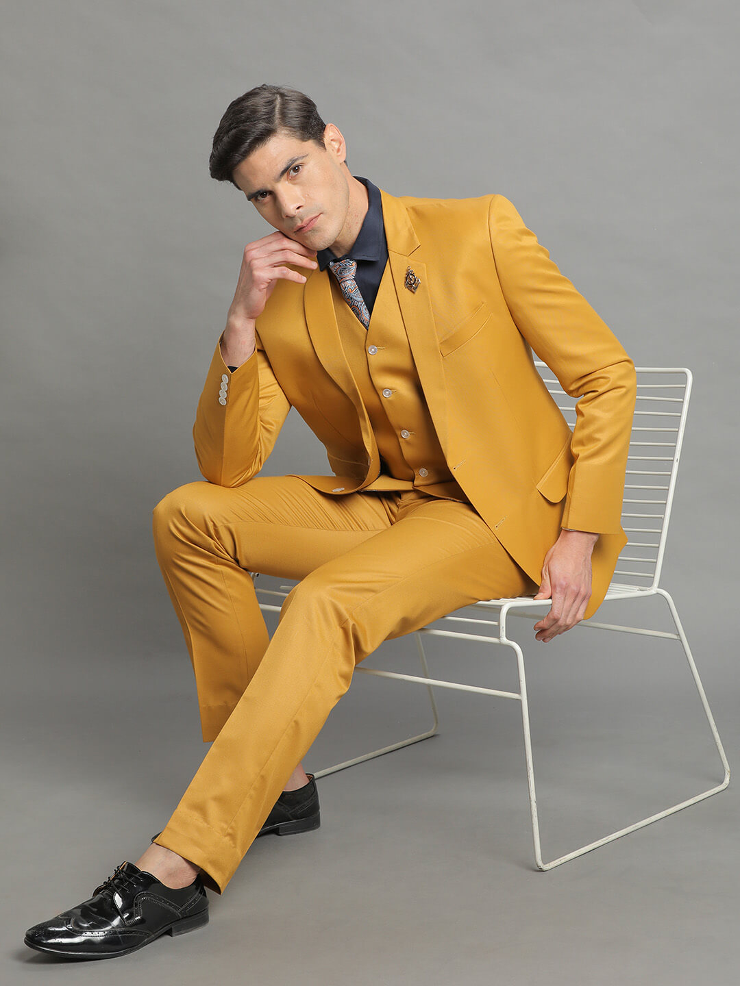 displaying image of Golden Yellow 3 Piece Suit